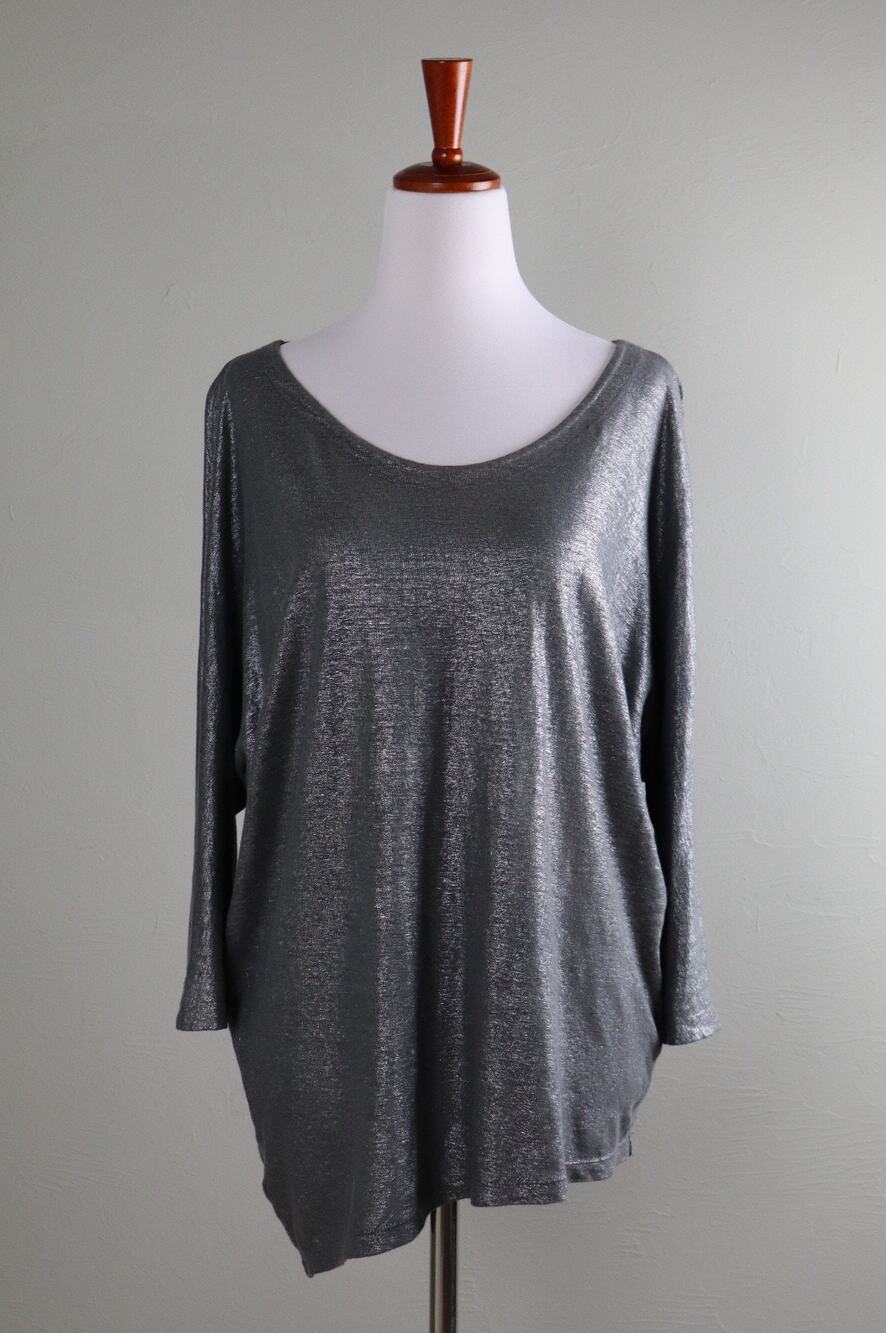 EILEEN FISHER Metallic Wide Neck Organic Linen Dolman Tee Top Size XS